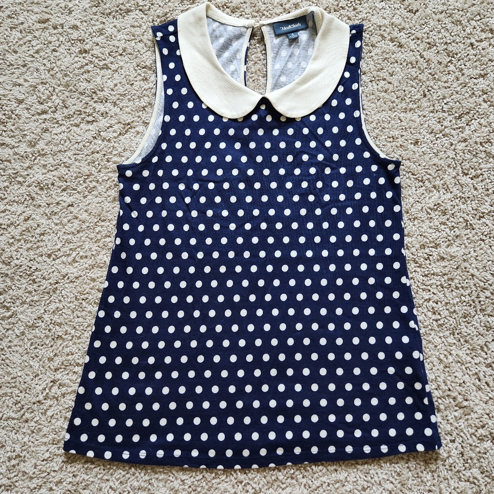 Modcloth Peter Pan Collar Tank Blue Polkadot Small